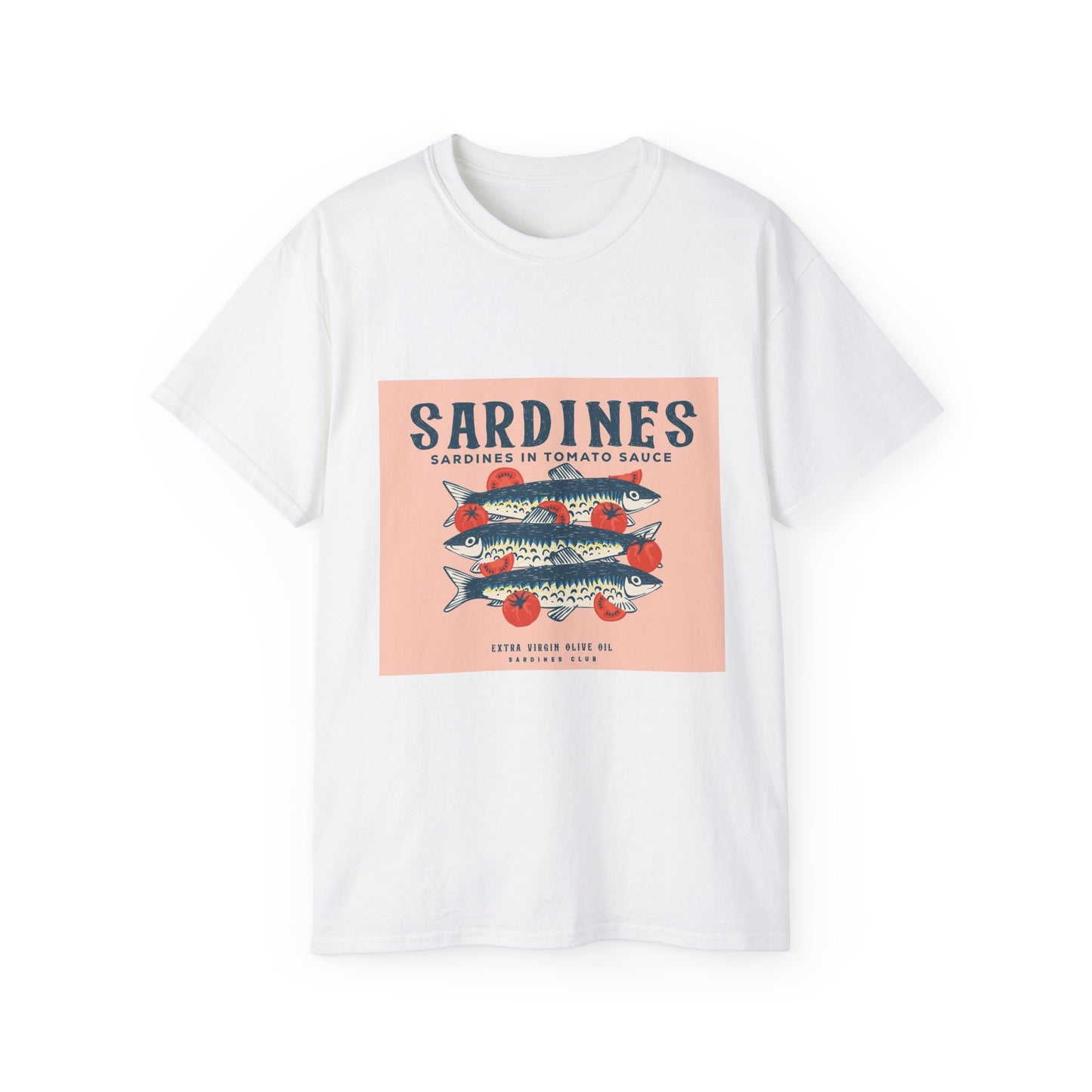 Vintage Sardines Graphic Tee, Unisex Cotton Shirt, Quirky Foodie Gift, Summer Apparel, Casual Wear, Retro Fashion