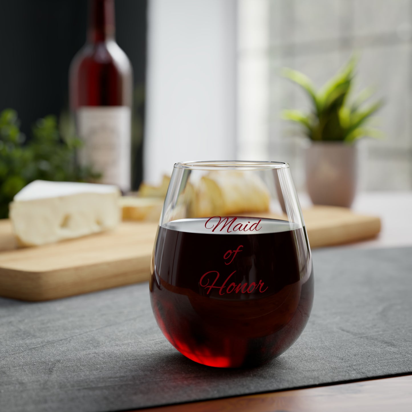 Maid of Honor glass, Bridal party gifts, Stemless Wine Glass, 11.75oz